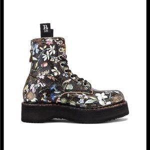 R13 Floral Combat Boots - Black and Multicolor